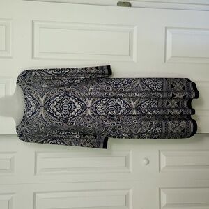 London Times Shift Dress, 3/4 Sleeve, Medallion Pattern, Size 12